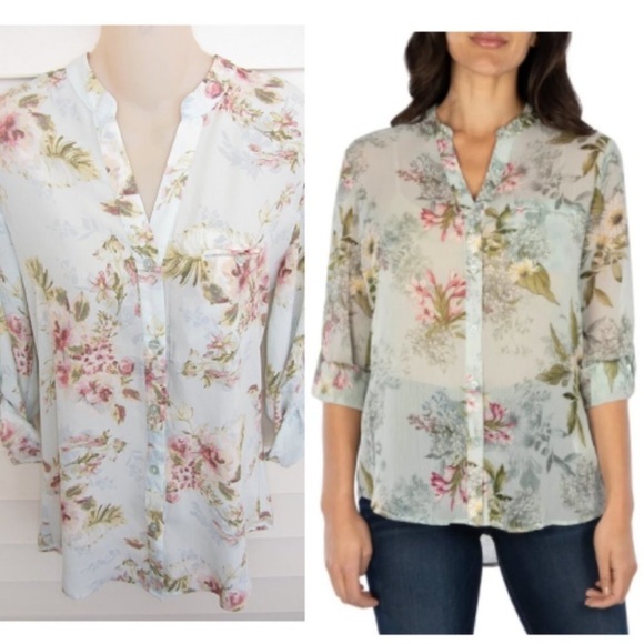 ⭐️Kut from the Kloth,Lightweight Cream Floral Button-Front Top,Perfect w/ Shorts - Picture 2 of 11